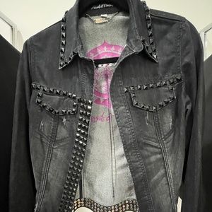 Studded Black Jean Jacket Medium NWOT Blessed & Cursed